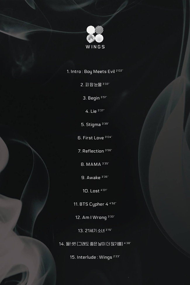 BTS 防彈少年團《WINGS》曲目表