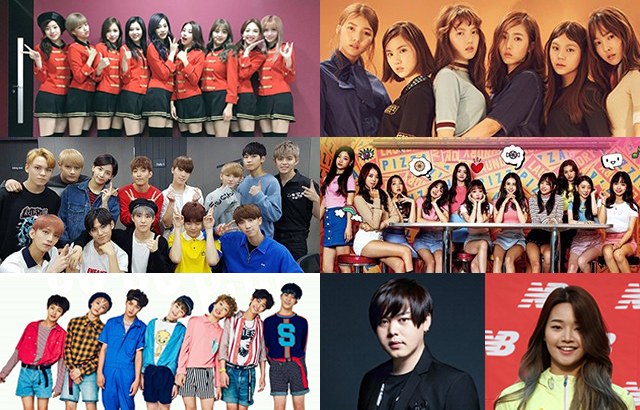 TWICE、GFRIEND、I.O.I、SEVENTEEN、NCT DREAM、文熙俊、Z.HERA(來源：各藝人經紀公司、TWICE@Facebook、THE STAR、SEVENTEEN@Twitter、朝鮮東亞)