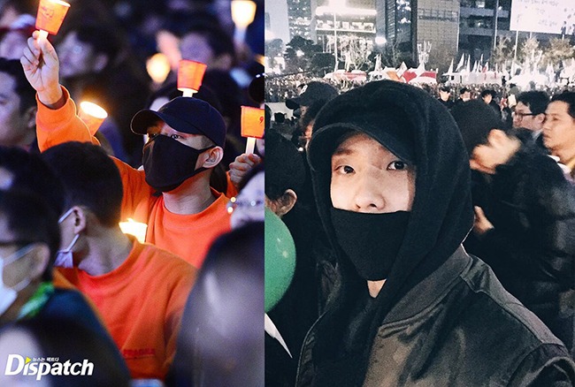 劉亞仁、李準@光化門示威(來源：Dispatch、李準@Instagram)