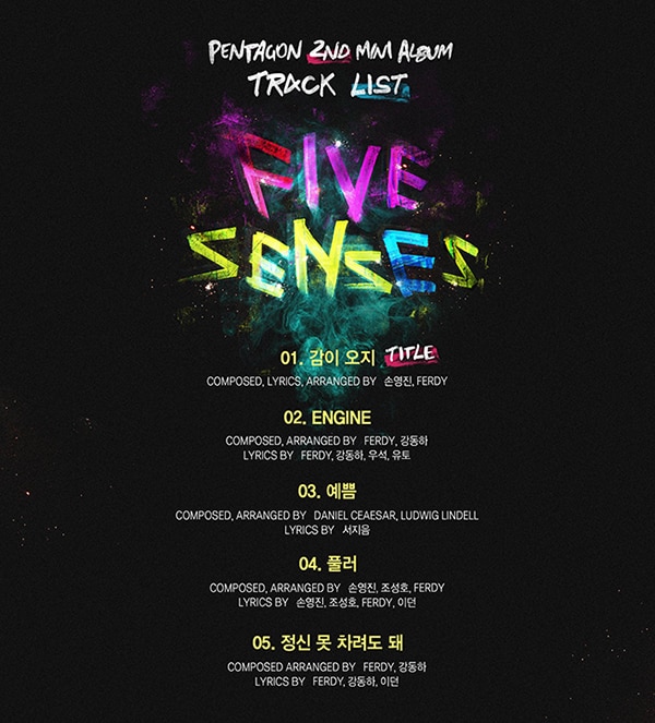 PENTAGON《Five Senses》曲目表(來源：PENTAGON@Facebook)