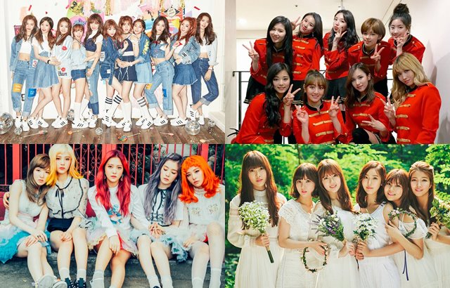 I.O.I、TWICE、Red Velvet、GFRIEND (縮圖，來源：各藝人官方 Facebook)