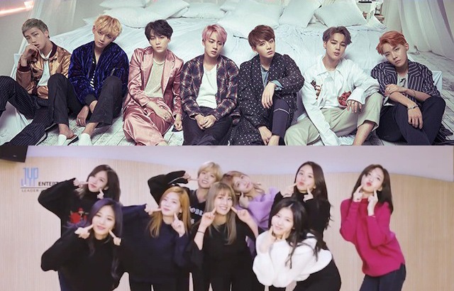(縮圖)BTS、TWICE(來源：BTS@FB、TWICE《JELLY JELLY》舞蹈練習版截圖)