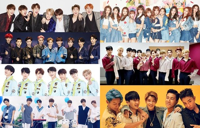 BTS、EXO、GOT7、INFINITE、I.O.I、SEVENTEEN、水晶男孩
