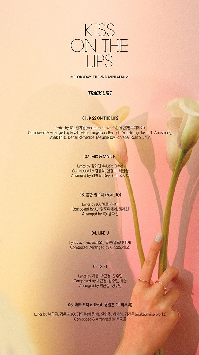 Melody Day《KISS ON THE LIPS》曲目表(來源：Melody Day@FB)