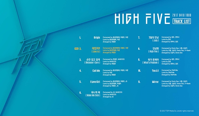 TEEN TOP《HIGH FIVE》曲目表(來源:TEEN TOP@FB)