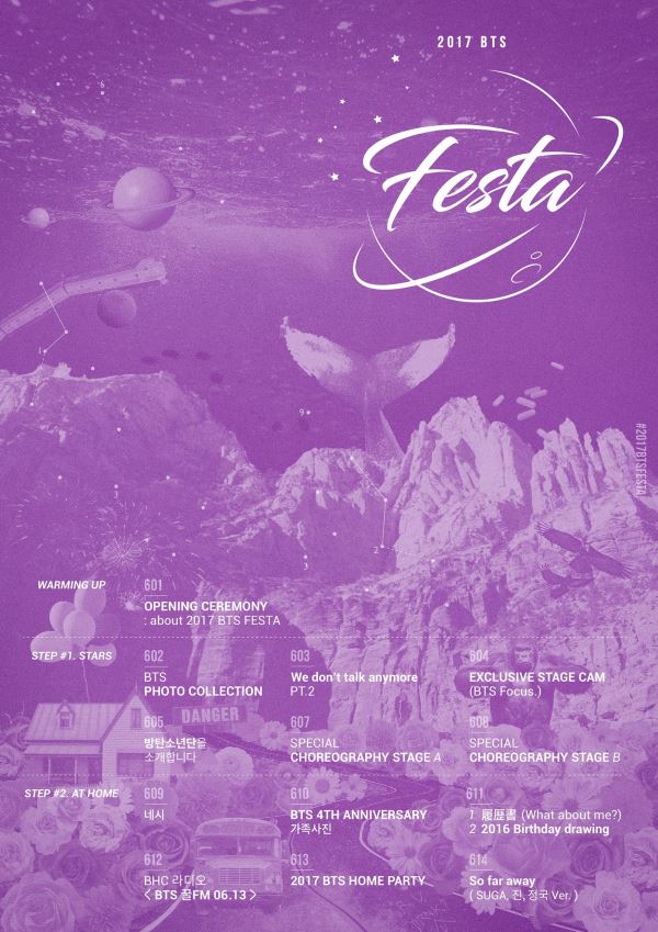 BTS 防彈少年團「2017 BTS FESTA」行程表 (來源:BTS 防彈少年團@FB)