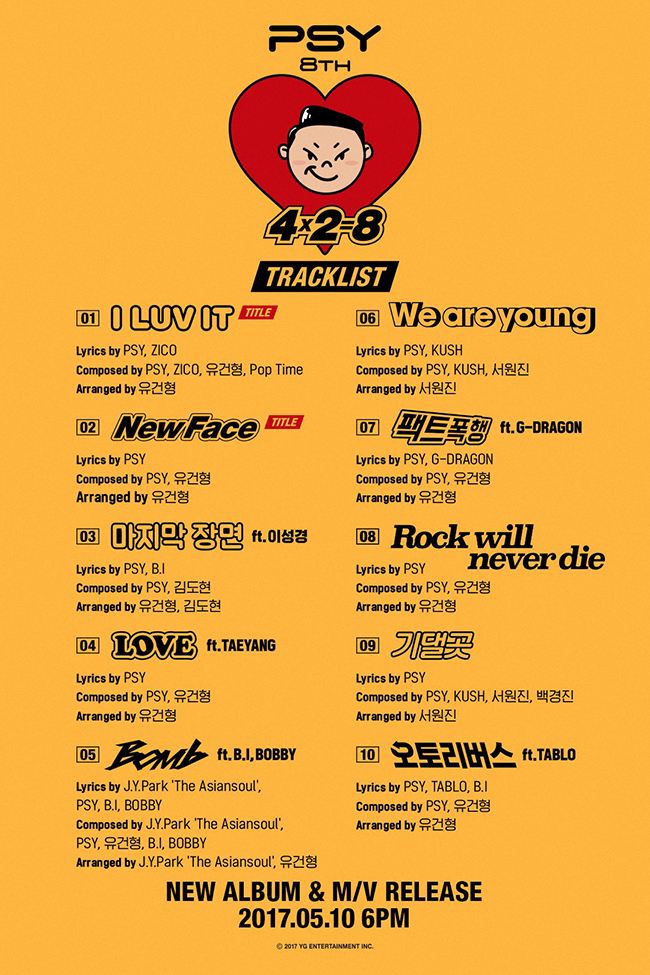 PSY《4X2=8》曲目表(來源：PSY @Facebook)