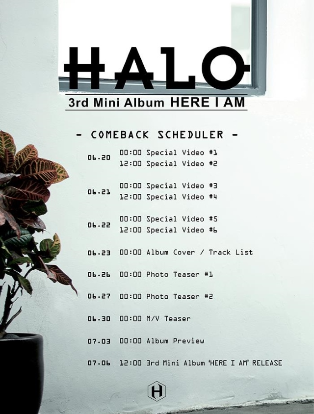 HALO《HERE I AM》回歸行程表 (來源：HALO@Facebook)