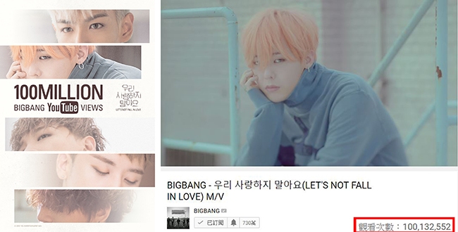 BIGBANG《我們不要相愛》瀏覽破億(來源：BIGBANG@Facebook、《我們不要相愛》MV 截圖)