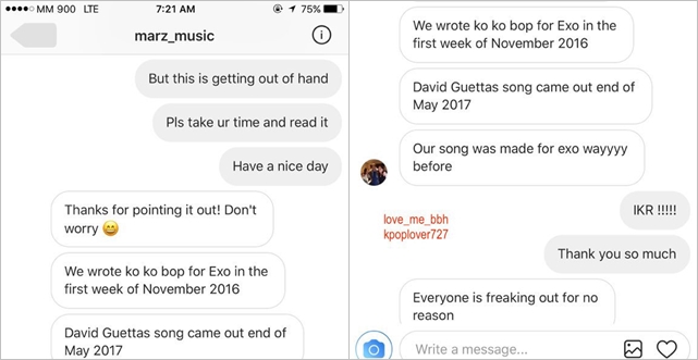 作曲家 MZMC 與網友訊息截圖