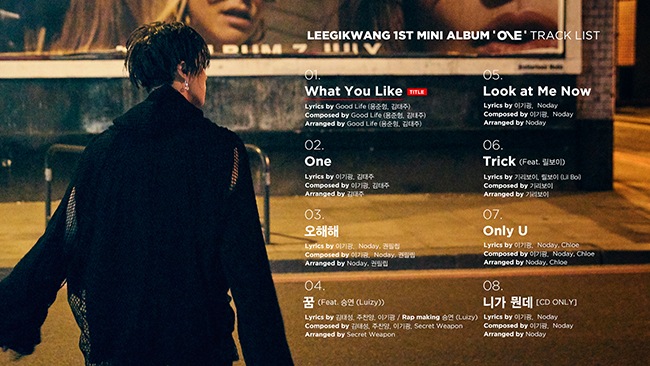 起光《ONE》曲目表(來源：Around Us Entertainment 官方網站)