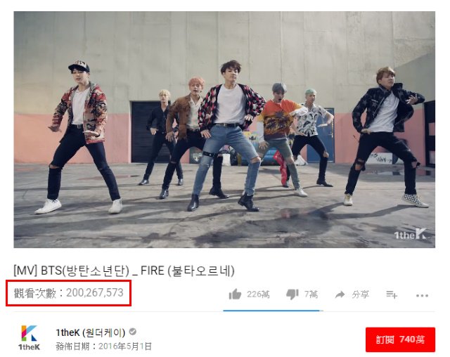 BTS 防彈少年團《DOPE》MV 瀏覽次數截圖